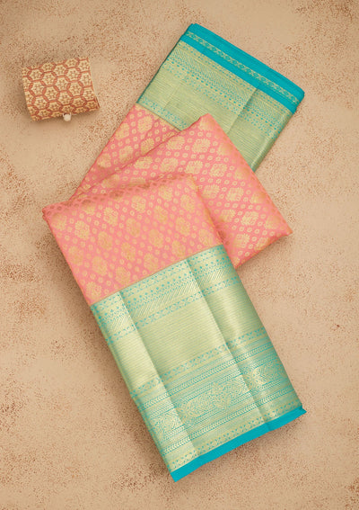 Baby Pink Zariwork Pure Silk Saree-Koskii