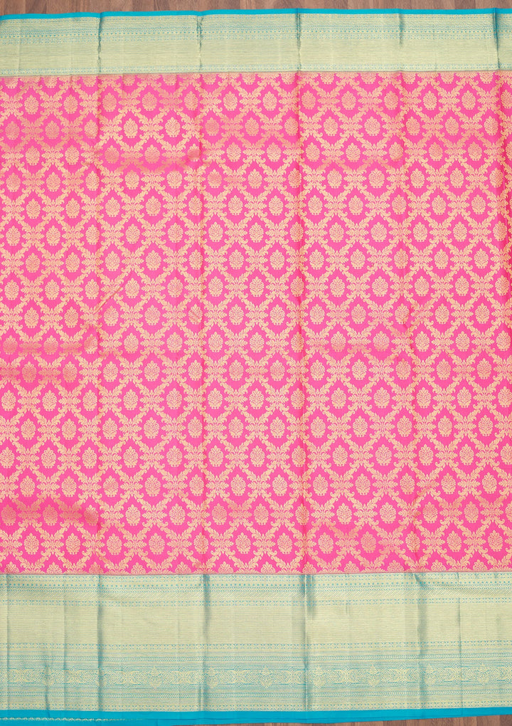 Baby Pink Zariwork Pure Silk Saree-Koskii