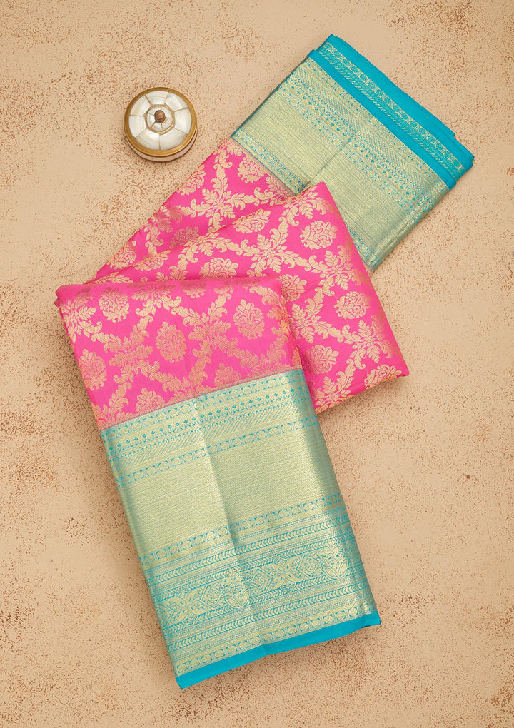 Baby Pink Zariwork Pure Silk Saree-Koskii