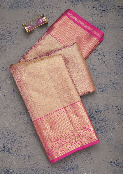 Baby Pink Zariwork Pure Silk Saree-Koskii