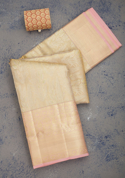 Baby Pink Zariwork Pure Silk Saree-Koskii