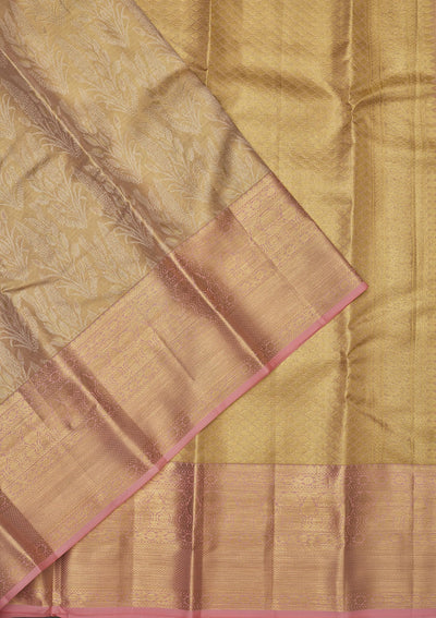 Baby Pink Zariwork Pure Silk Saree-Koskii