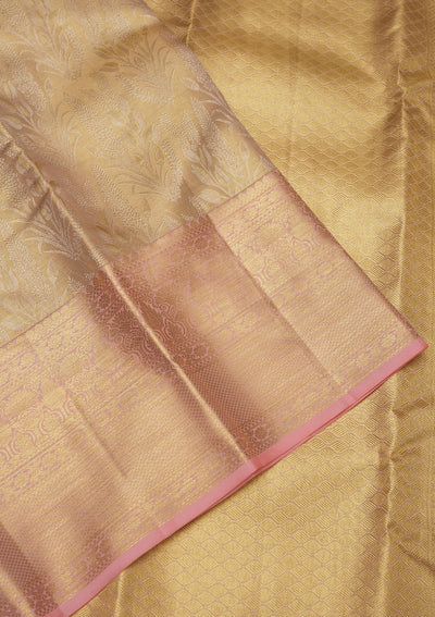 Baby Pink Zariwork Pure Silk Saree-Koskii