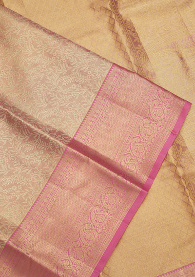 Baby Pink Zariwork Pure Silk Saree-Koskii