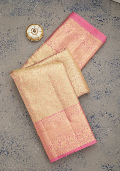 Baby Pink Zariwork Pure Silk Saree-Koskii