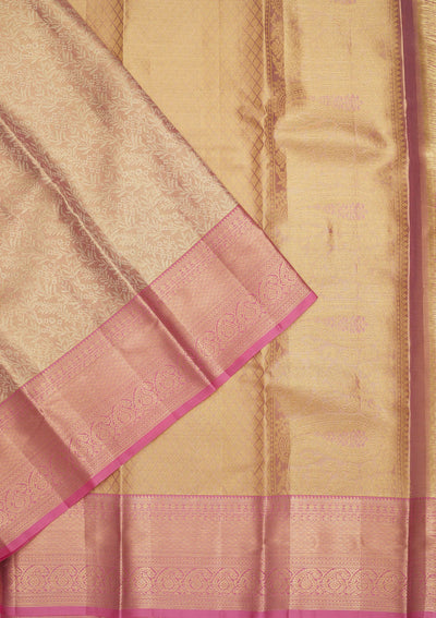 Baby Pink Zariwork Pure Silk Saree-Koskii