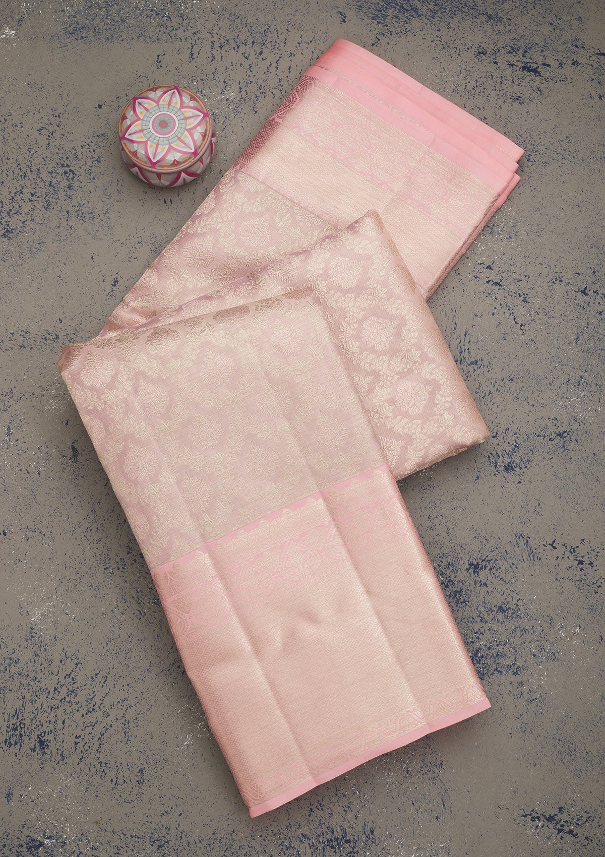 Baby Pink Zariwork Pure Silk Saree-Koskii