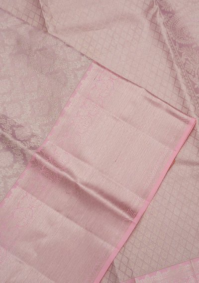 Baby Pink Zariwork Pure Silk Saree-Koskii