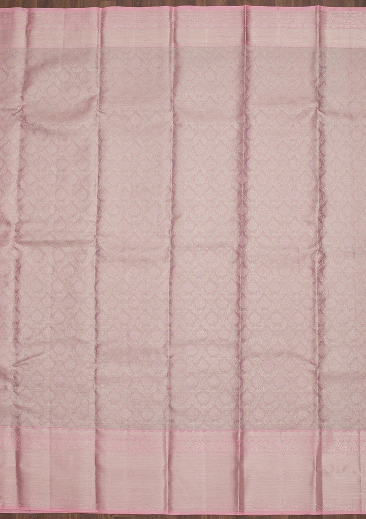 Baby Pink Zariwork Pure Silk Saree-Koskii