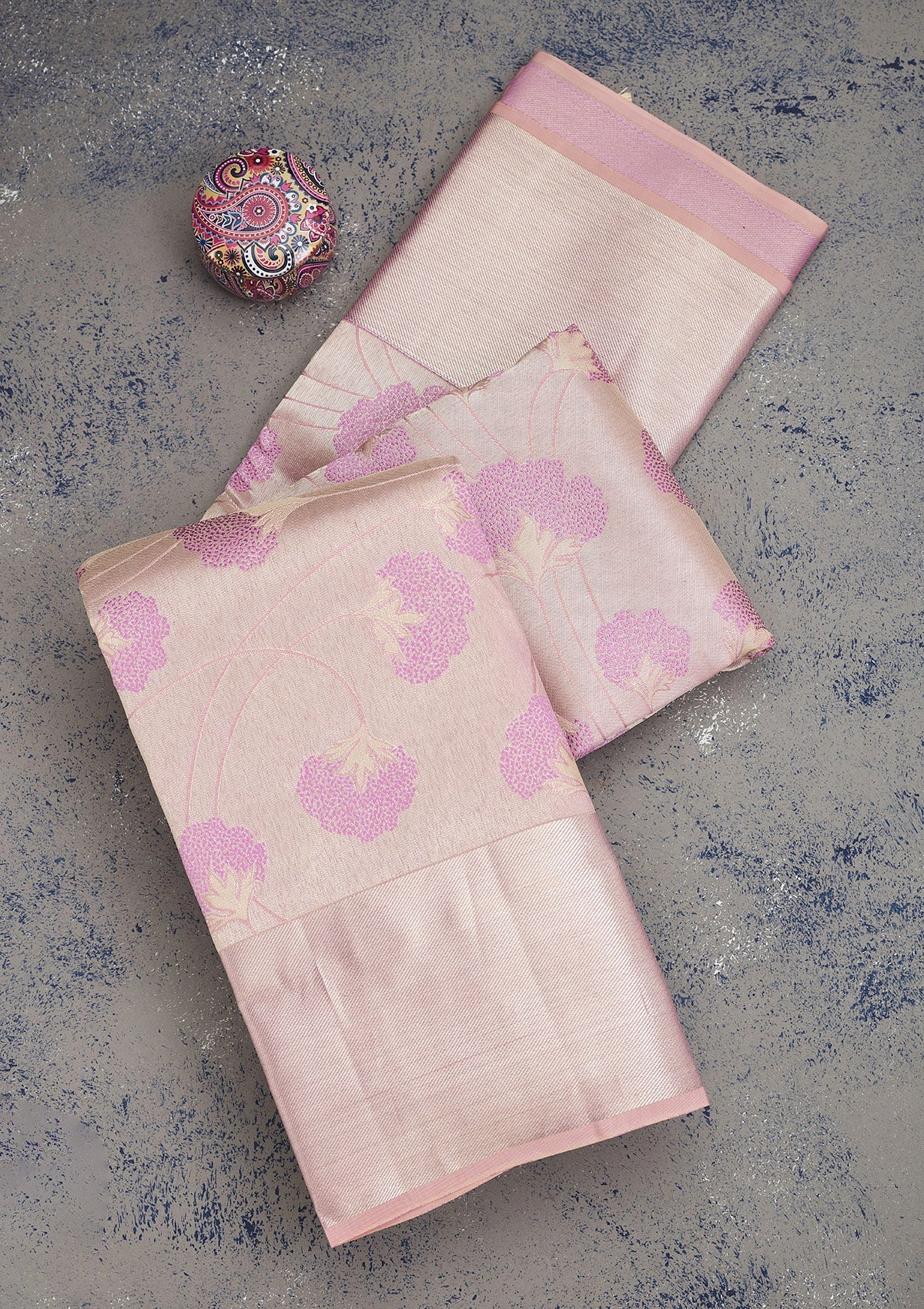 Baby Pink Zariwork Pure Silk Saree-Koskii