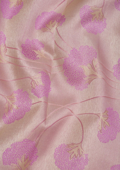 Baby Pink Zariwork Pure Silk Saree-Koskii