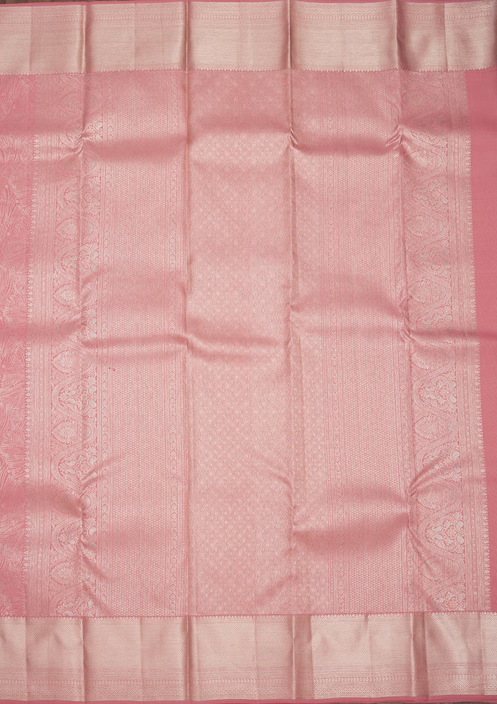 Baby Pink Zariwork Pure Silk Saree-Koskii