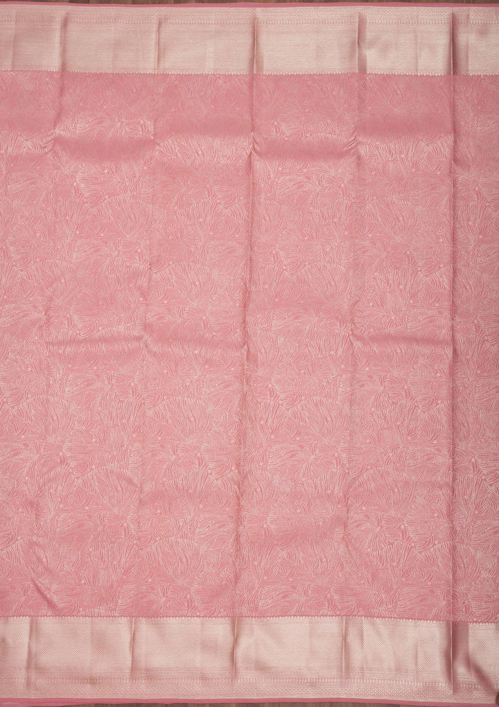 Baby Pink Zariwork Pure Silk Saree-Koskii