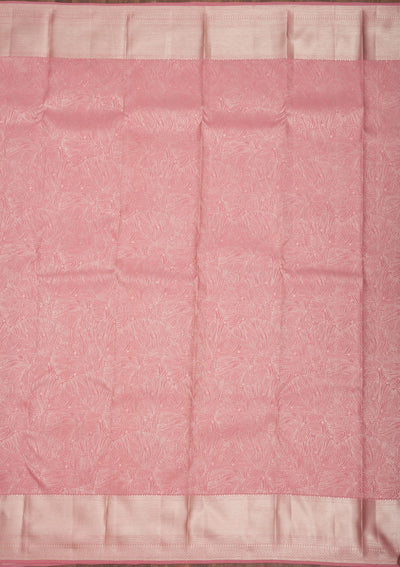 Baby Pink Zariwork Pure Silk Saree-Koskii
