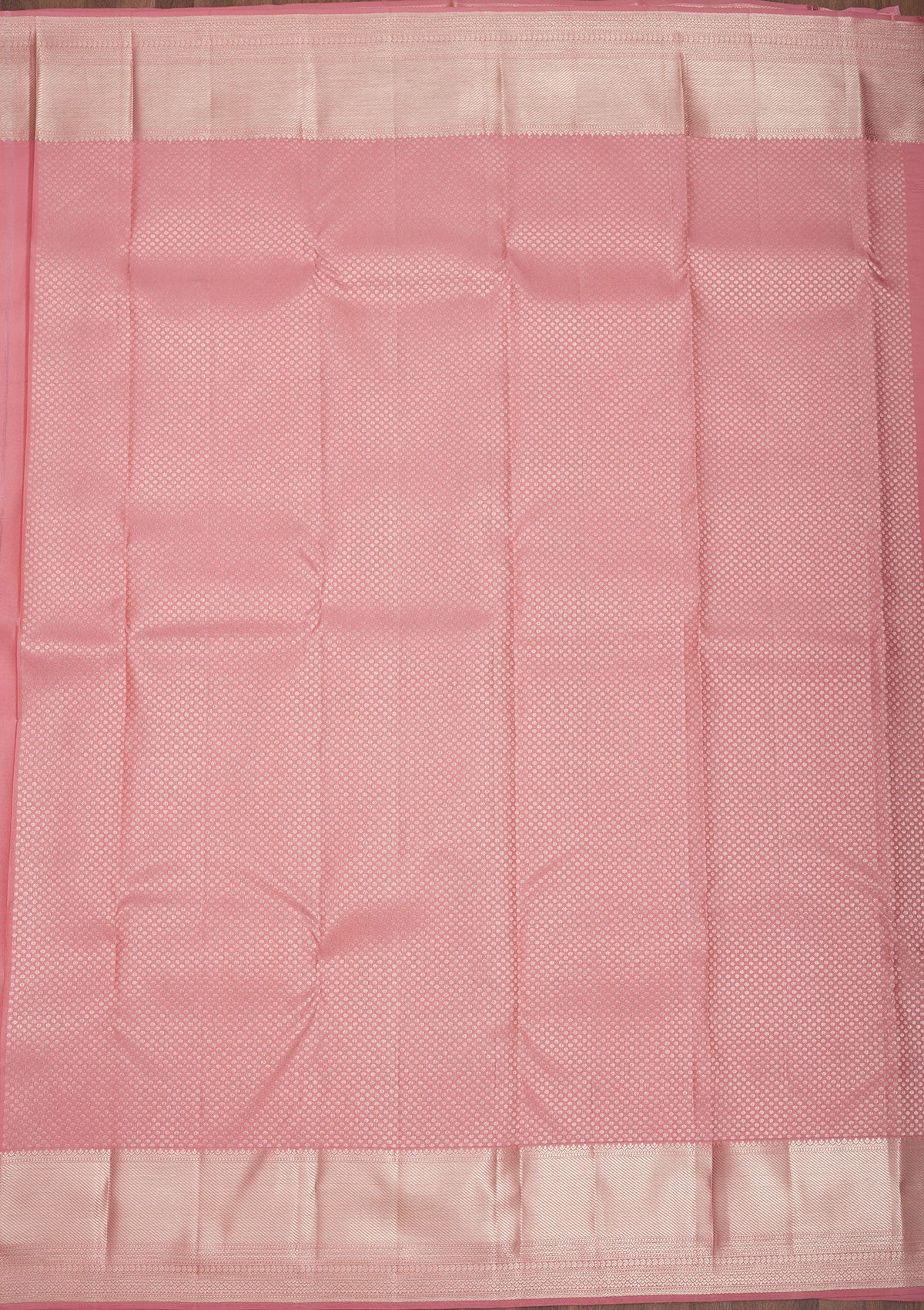 Baby Pink Zariwork Pure Silk Saree-Koskii