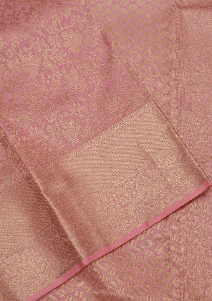 Baby Pink Zariwork Pure Silk Saree-Koskii