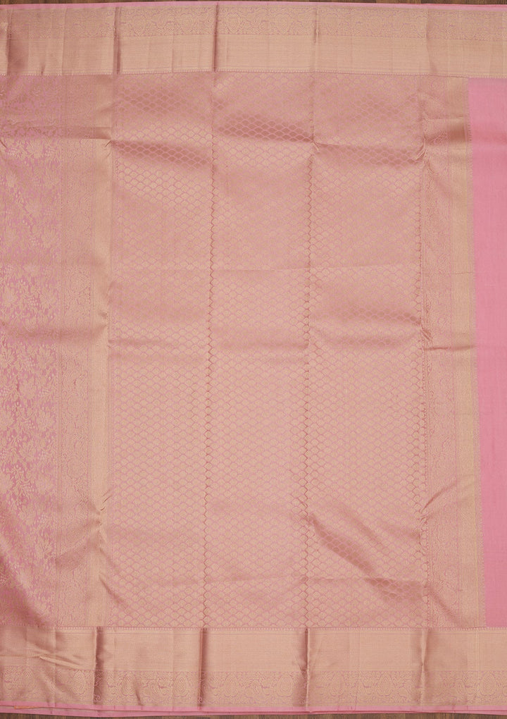 Baby Pink Zariwork Pure Silk Saree-Koskii