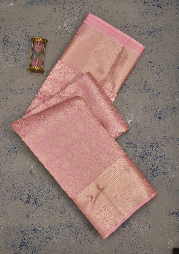 Baby Pink Zariwork Pure Silk Saree-Koskii
