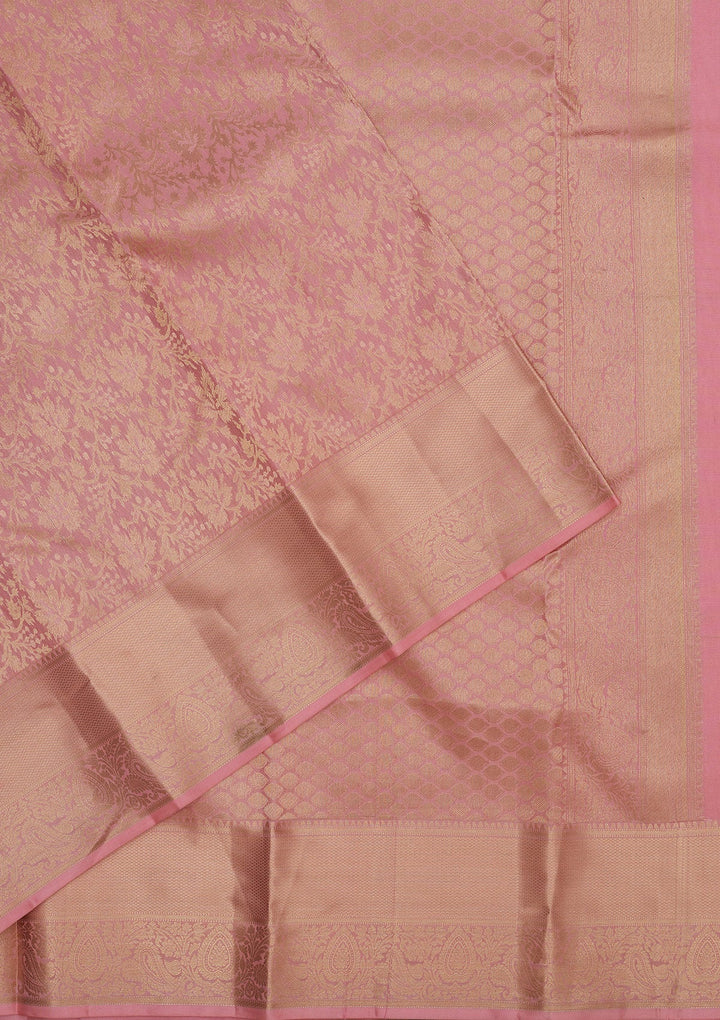 Baby Pink Zariwork Pure Silk Saree-Koskii
