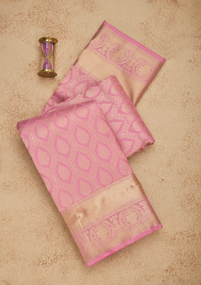 Baby Pink Zariwork Pure Silk Saree-Koskii