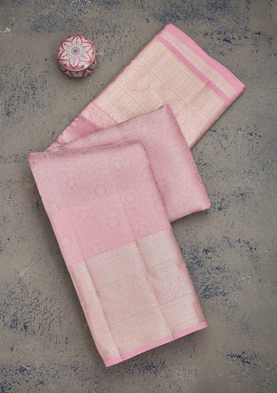 Baby Pink Zariwork Pure Silk Saree-Koskii