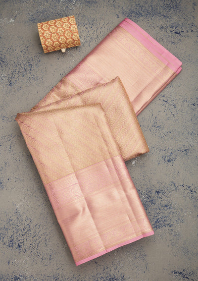 Baby Pink Zariwork Pure Silk Saree-Koskii