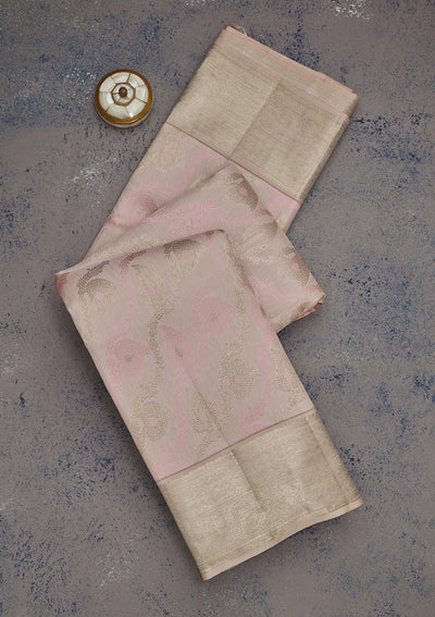 Baby Pink Zariwork Pure Silk Saree-Koskii