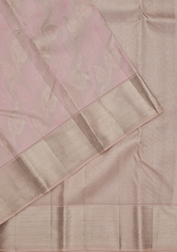 Baby Pink Zariwork Pure Silk Saree