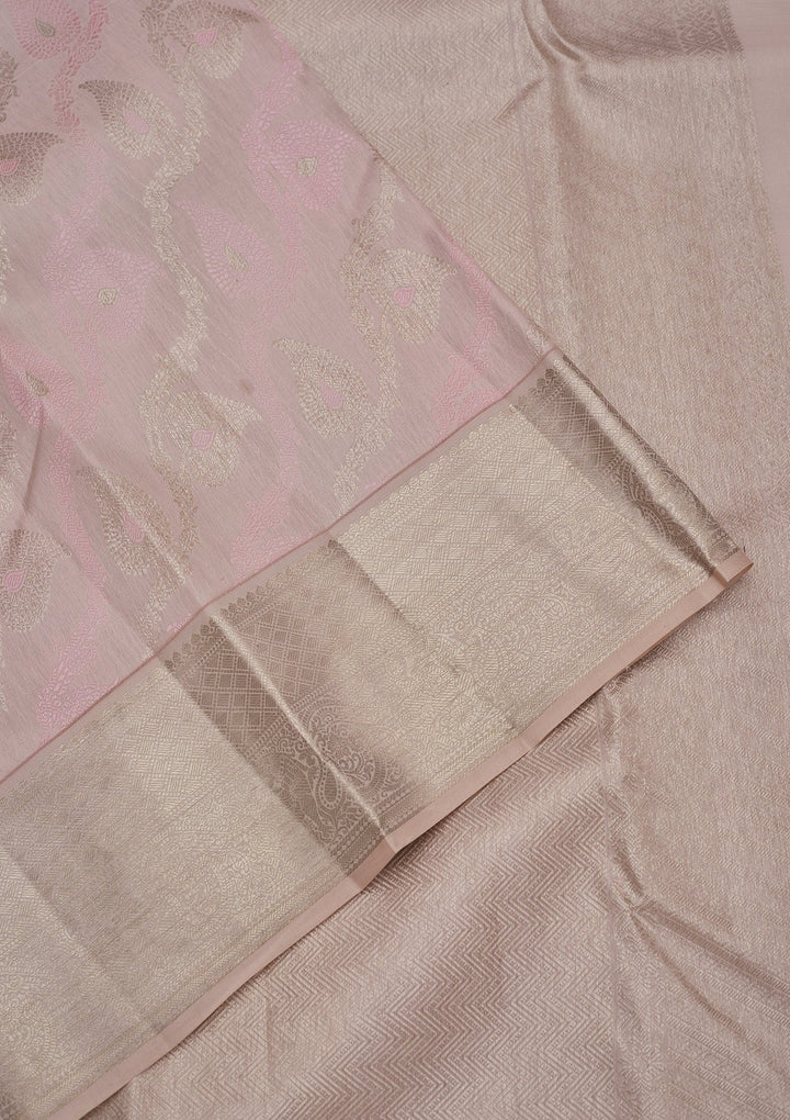 Baby Pink Zariwork Pure Silk Saree