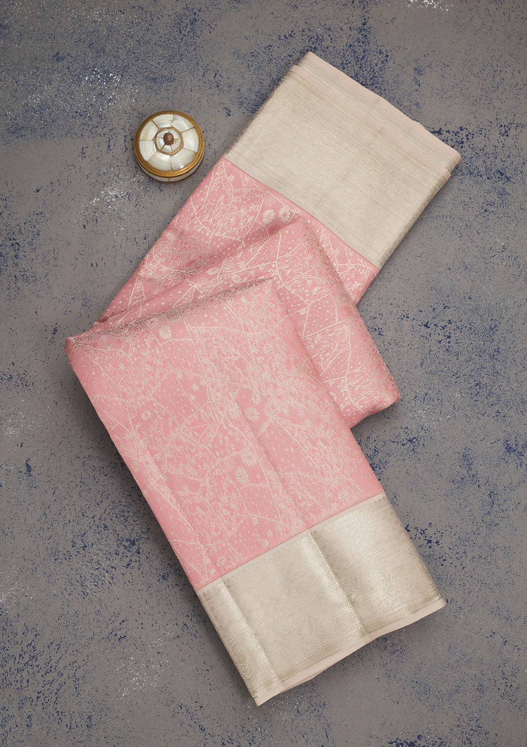 Baby Pink Zariwork Pure Silk Saree-Koskii