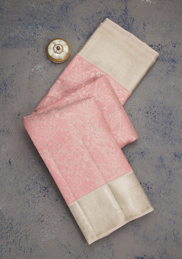 Baby Pink Zariwork Pure Silk Saree-Koskii