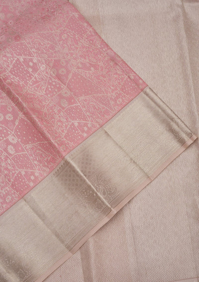 Baby Pink Zariwork Pure Silk Saree