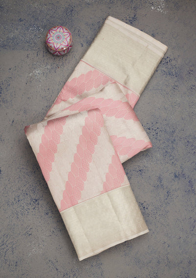 Baby Pink Zariwork Pure Silk Saree-Koskii