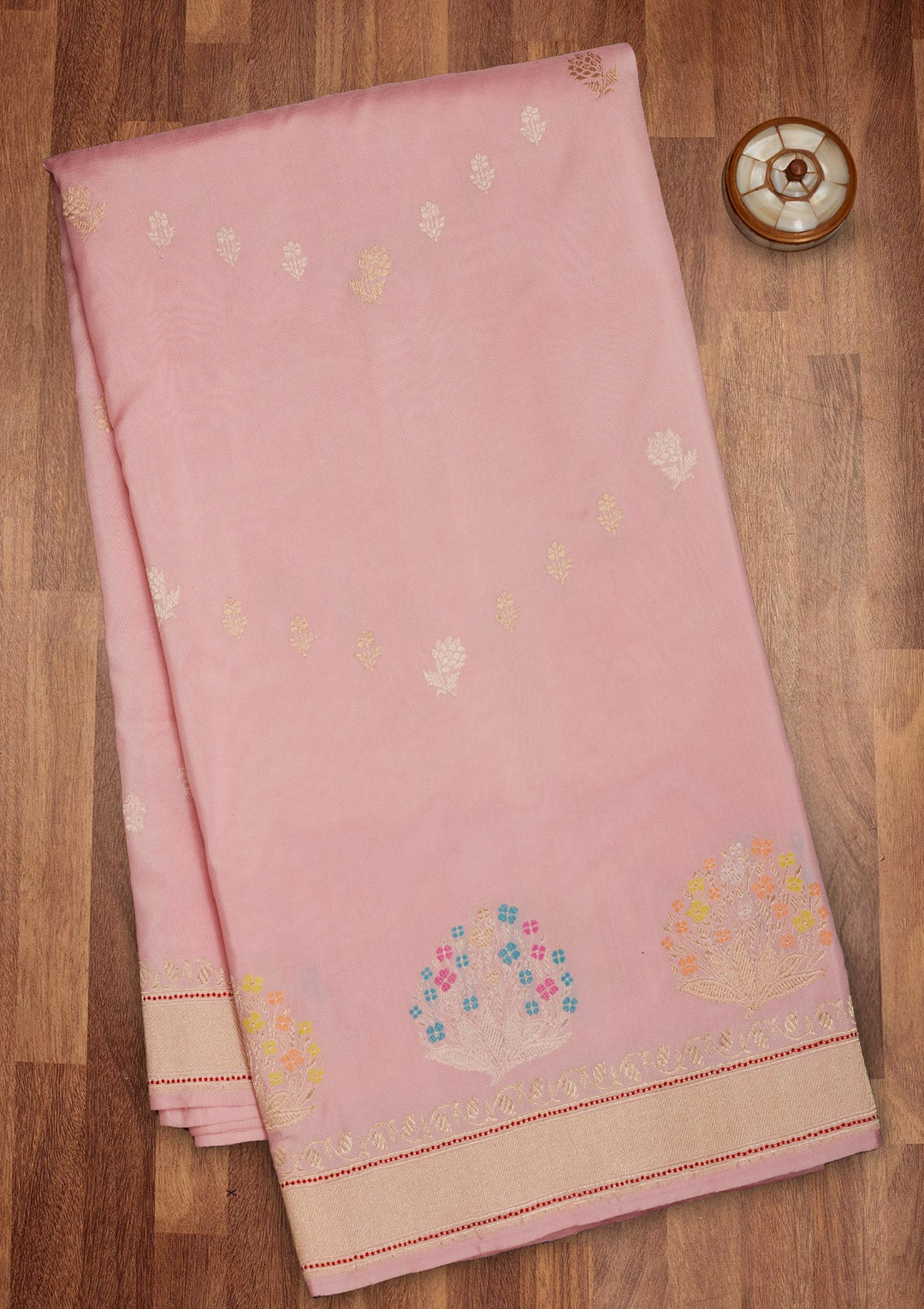 Baby Pink Zariwork Pure Silk Saree-Koskii