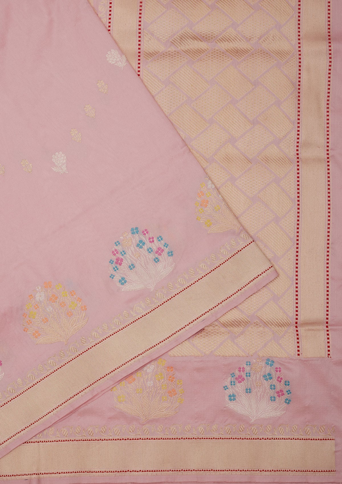 Baby Pink Zariwork Pure Silk Saree-Koskii