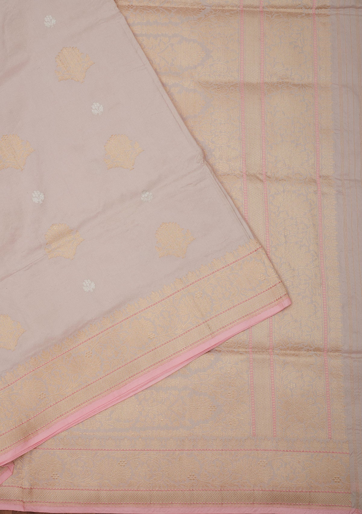 Baby Pink Zariwork Pure Silk Saree-Koskii