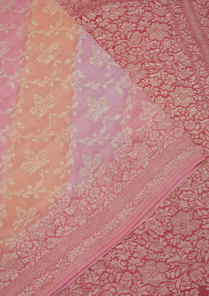 Baby Pink Zariwork Pure Silk Saree-Koskii