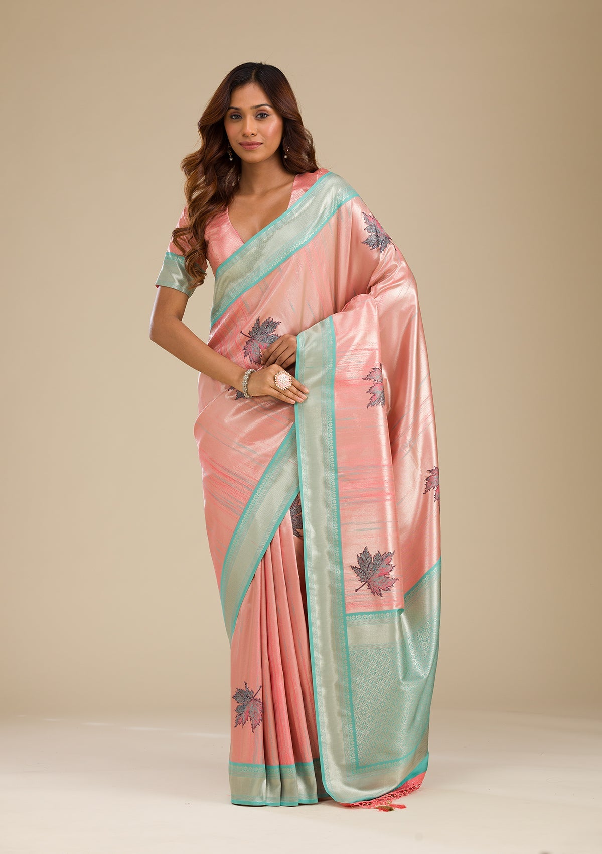 Baby Pink Zariwork Soft Silk Saree-Koskii