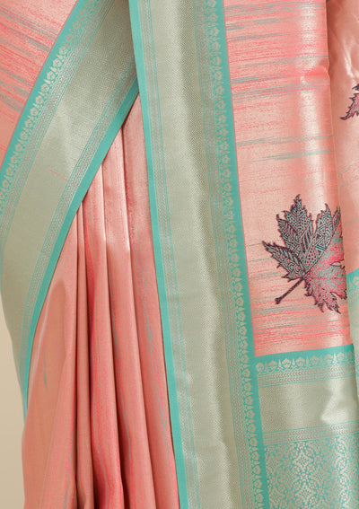 Baby Pink Zariwork Soft Silk Saree-Koskii