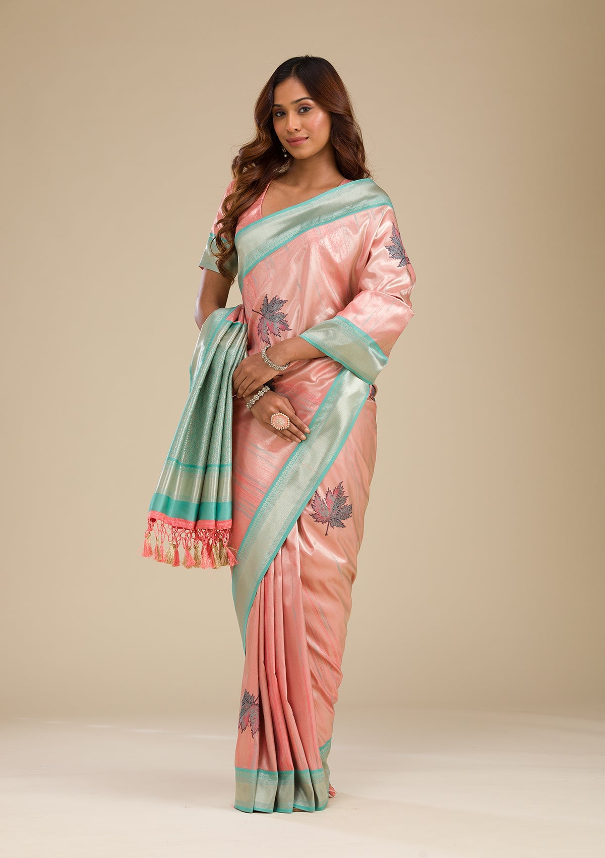 Baby Pink Zariwork Soft Silk Saree-Koskii