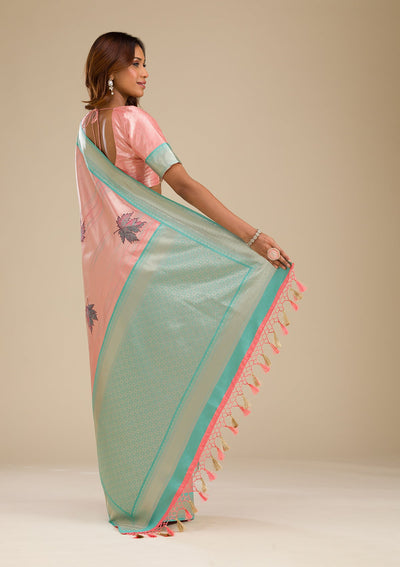 Baby Pink Zariwork Soft Silk Saree-Koskii