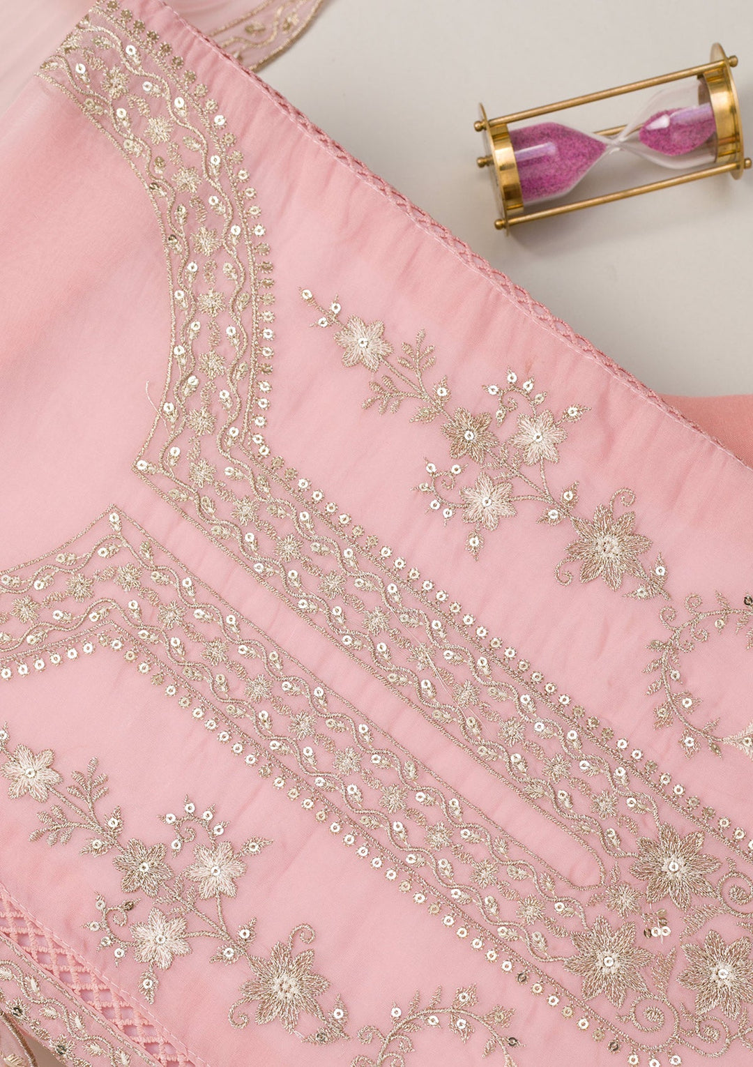 Baby Pink Zariwork Tissue Unstitched Salwar Suit-Koskii