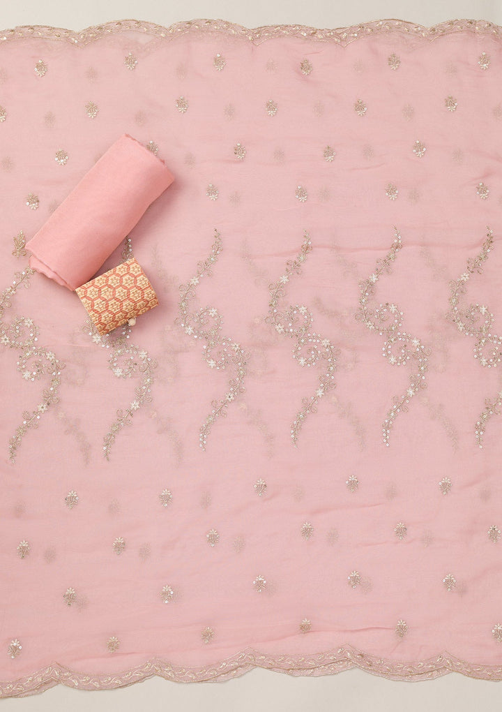Baby Pink Zariwork Tissue Unstitched Salwar Suit-Koskii