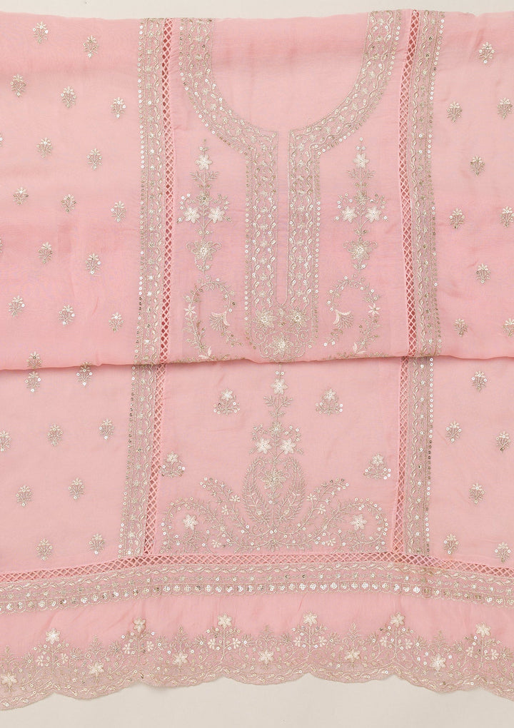 Baby Pink Zariwork Tissue Unstitched Salwar Suit-Koskii