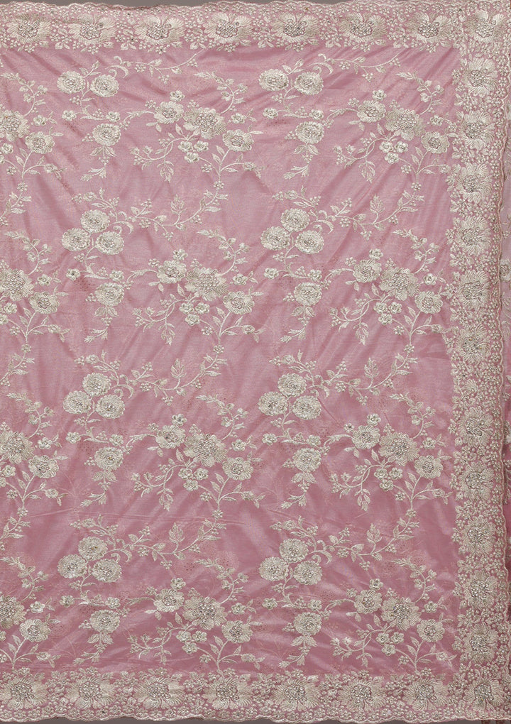 Baby Pink Zariwork Tissue Saree-Koskii