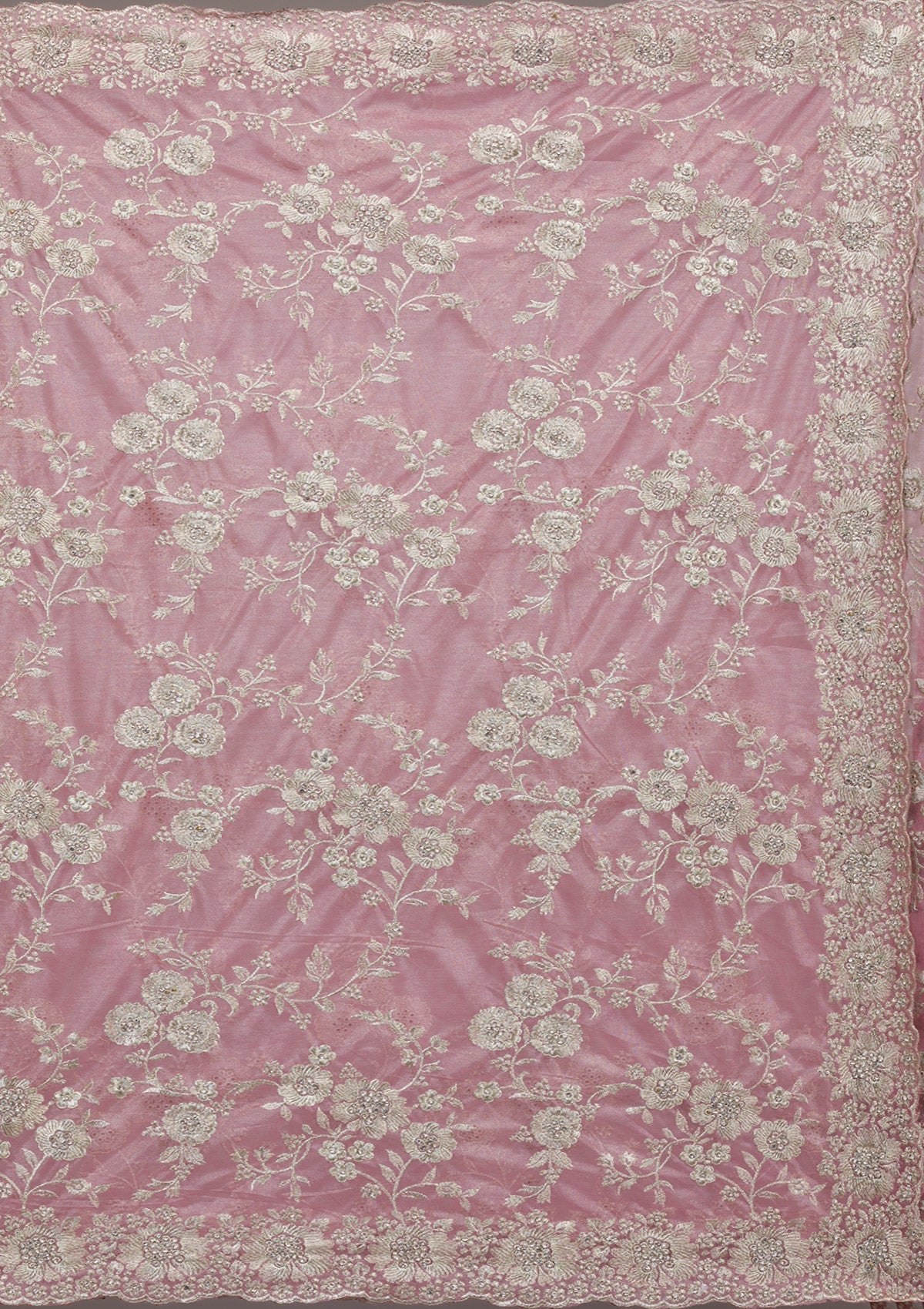 Baby Pink Zariwork Tissue Saree-Koskii