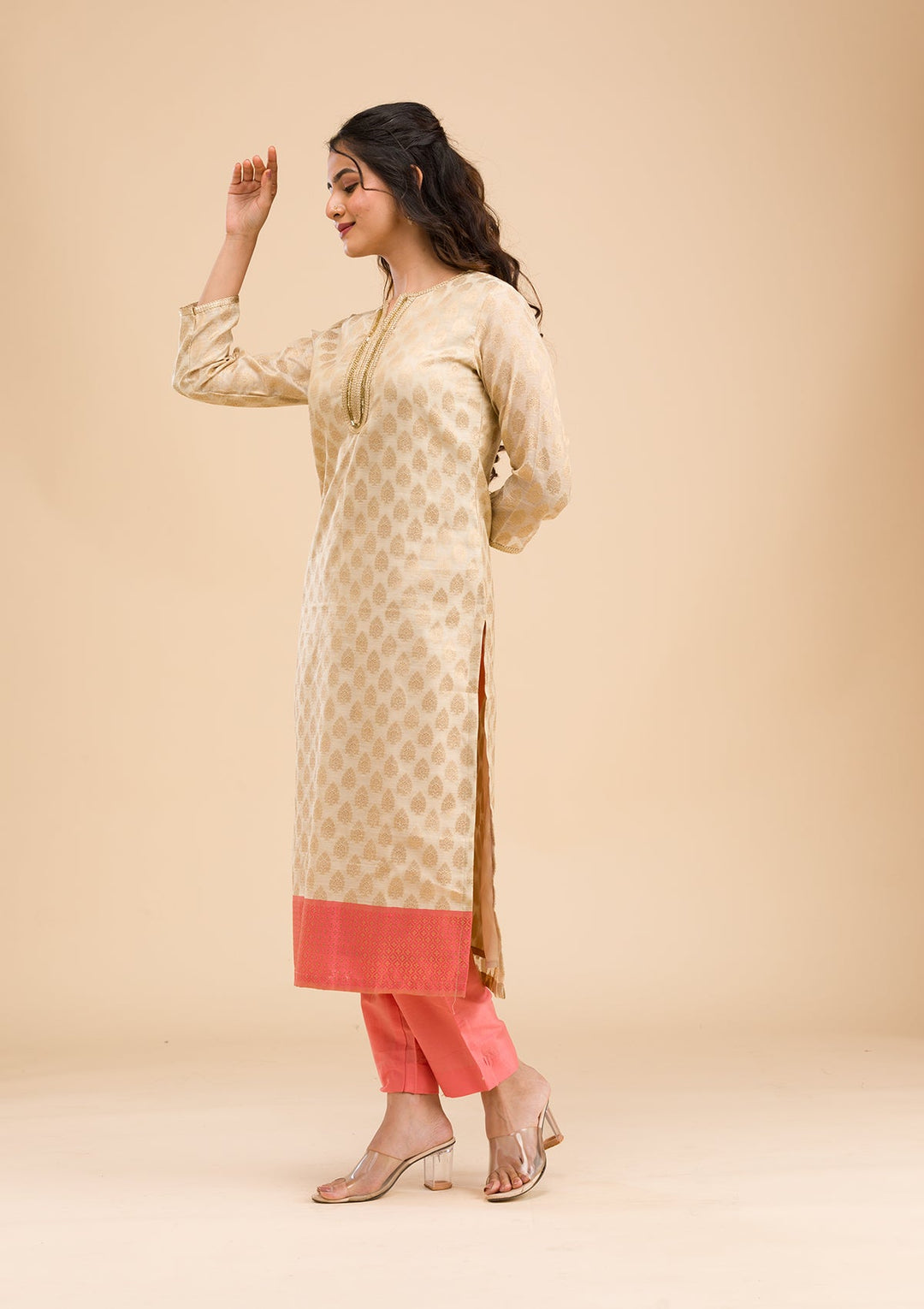 Pink Banarasi Cotton Readymade Salwar Kameez-Koskii