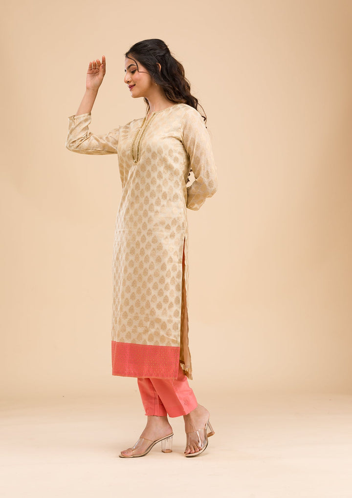 Pink Banarasi Cotton Readymade Salwar Kameez-Koskii