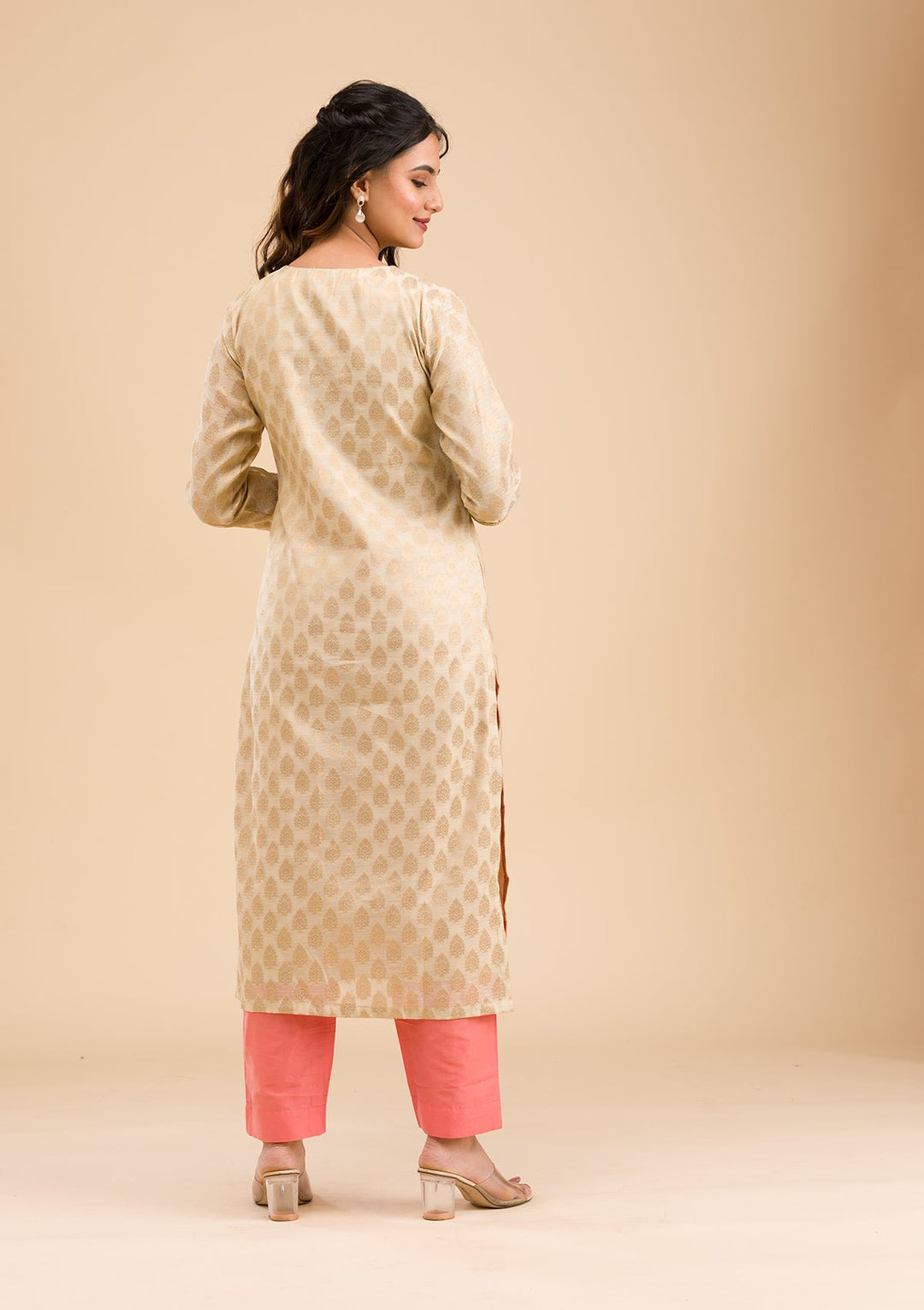 Pink Banarasi Cotton Readymade Salwar Kameez-Koskii