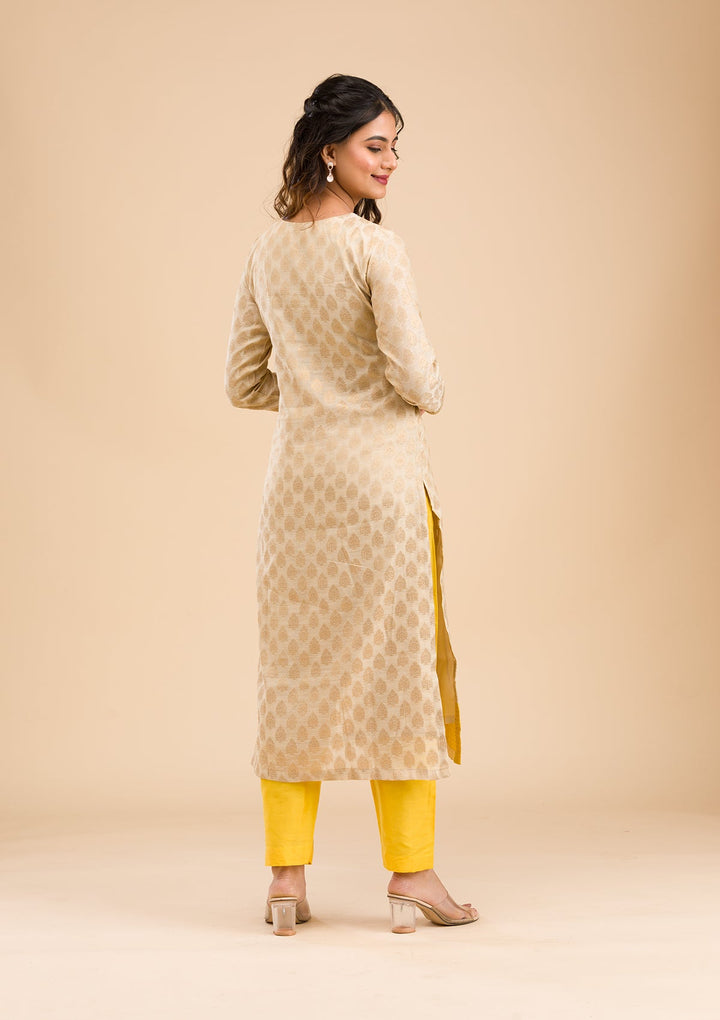 Beige Banarasi Cotton Readymade Salwar Kameez-Koskii